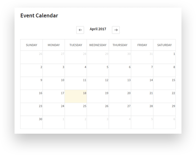 Event calendar plug-in for WP template