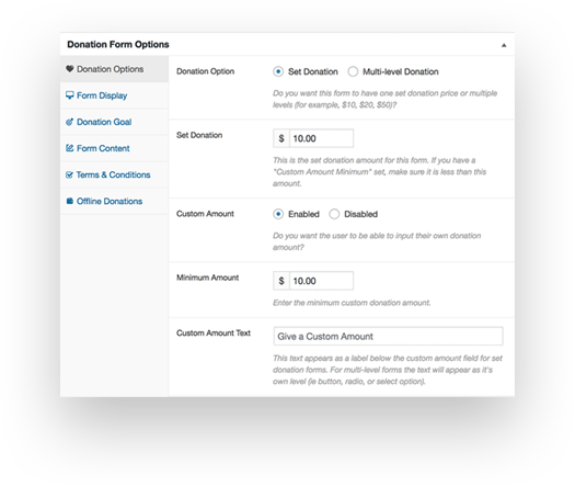 Donation form options - WP plugins 