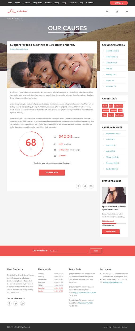 Causes page for Charity wordress template